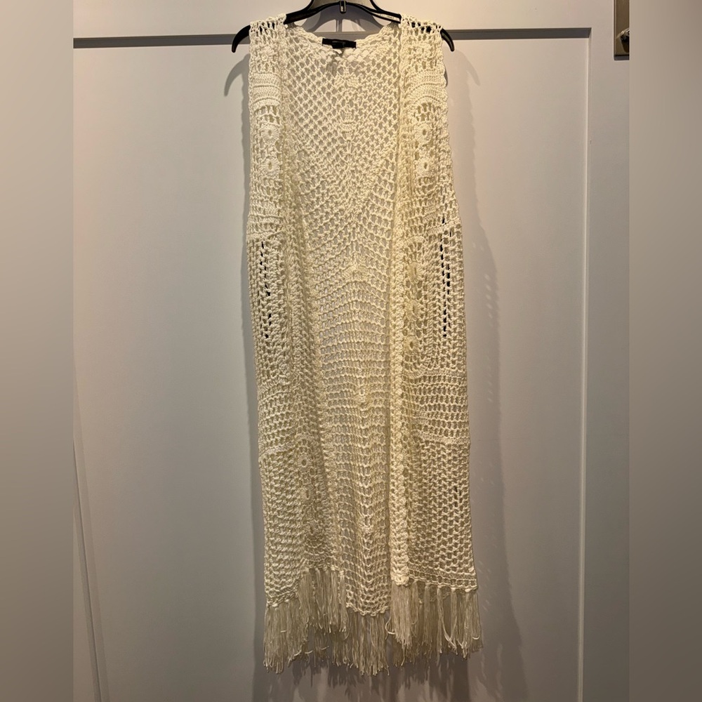 Cream Crochet Kimono with Fringe